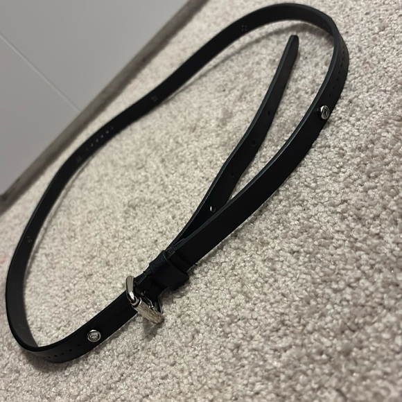 Vintage black silver buckle Studded slim faux leather belt Sz S - Picture 5 of 13